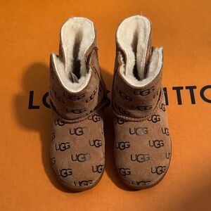 UGG Tan Baby Boots with Logo Pattern
